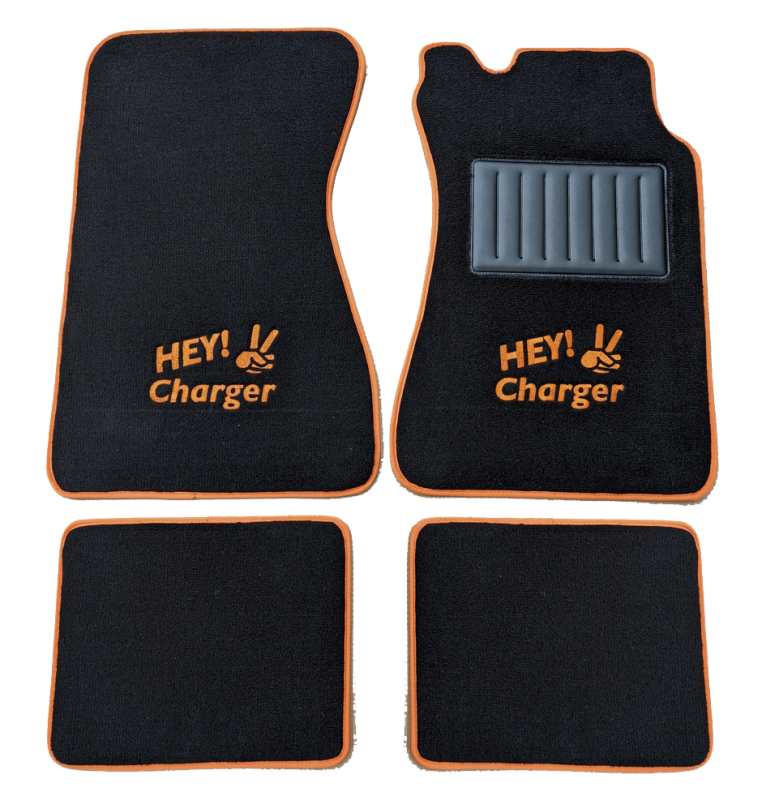 Chrysler Charger VH VJ VK CM CL 1971 - 1980 Custom Fit Mats 4pc with HEY CHARGER embroidery 